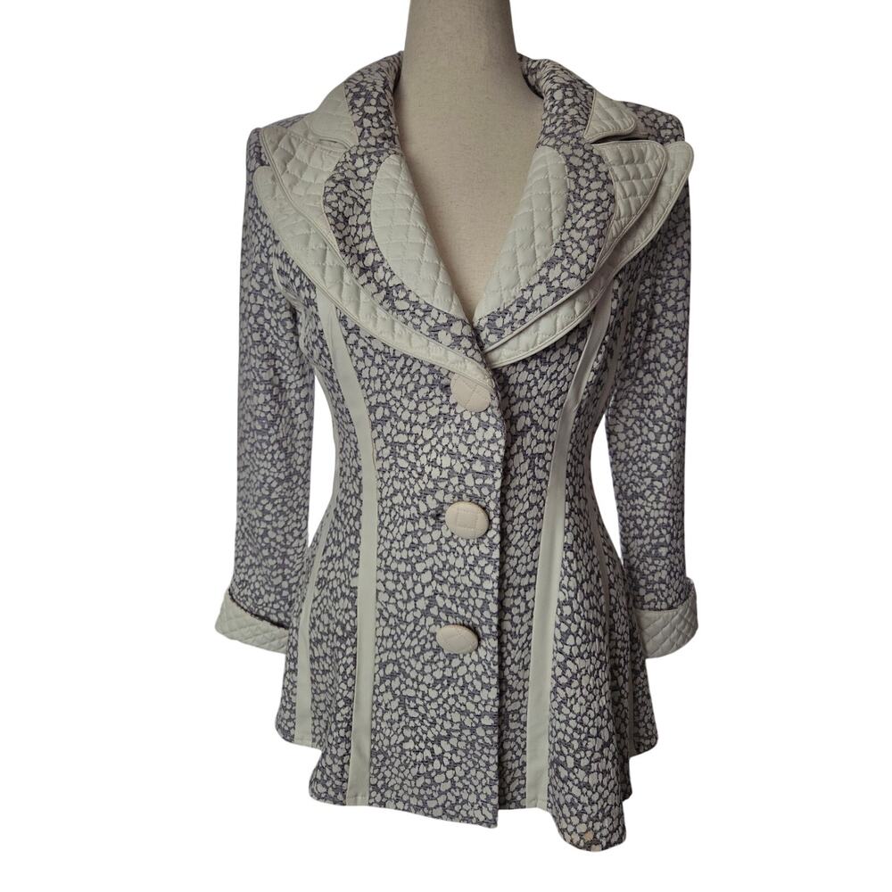 Barcelino Contrast Knit Jacket Blazer Grey White Avant Garde Art MOB Wedding M/L